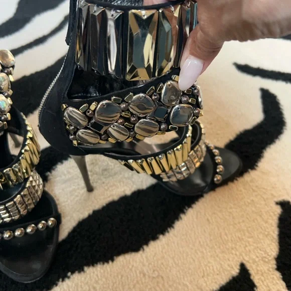 Giuseppe Zanotti Silver and Black Stiletto Sandals - Picture 4 of 10
